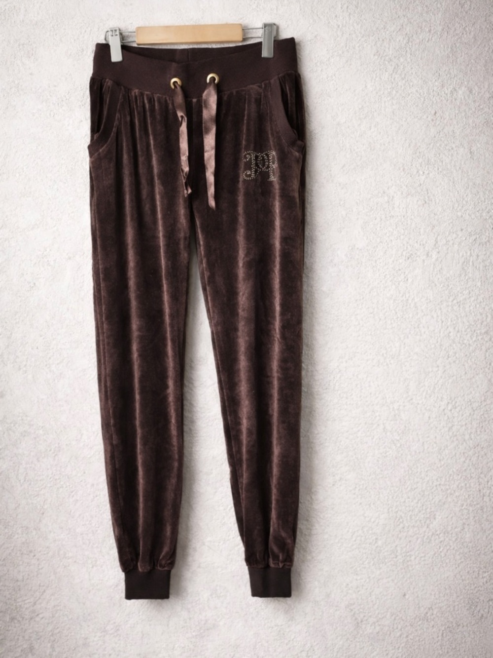 Philipp Plein brown velour rhinestone Y2K Sweatpants  XL